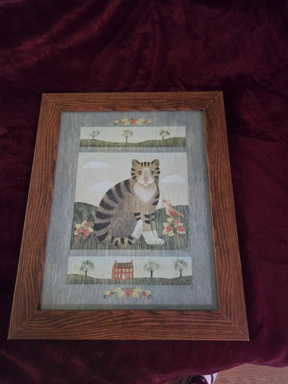 FRAMED FOLK ART CAT PRINT